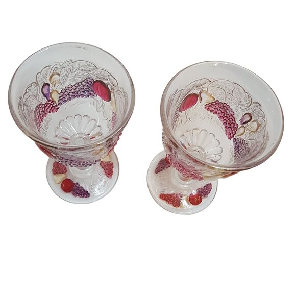Della Robbia Westmoreland Wine Glass Cordial Flashed Cranberry Embossed Fruit - Picture 3 of 6